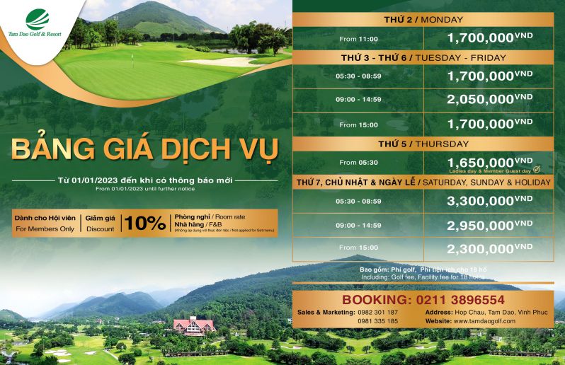 BẢNG GIÁ DỊCH VỤ GOLF