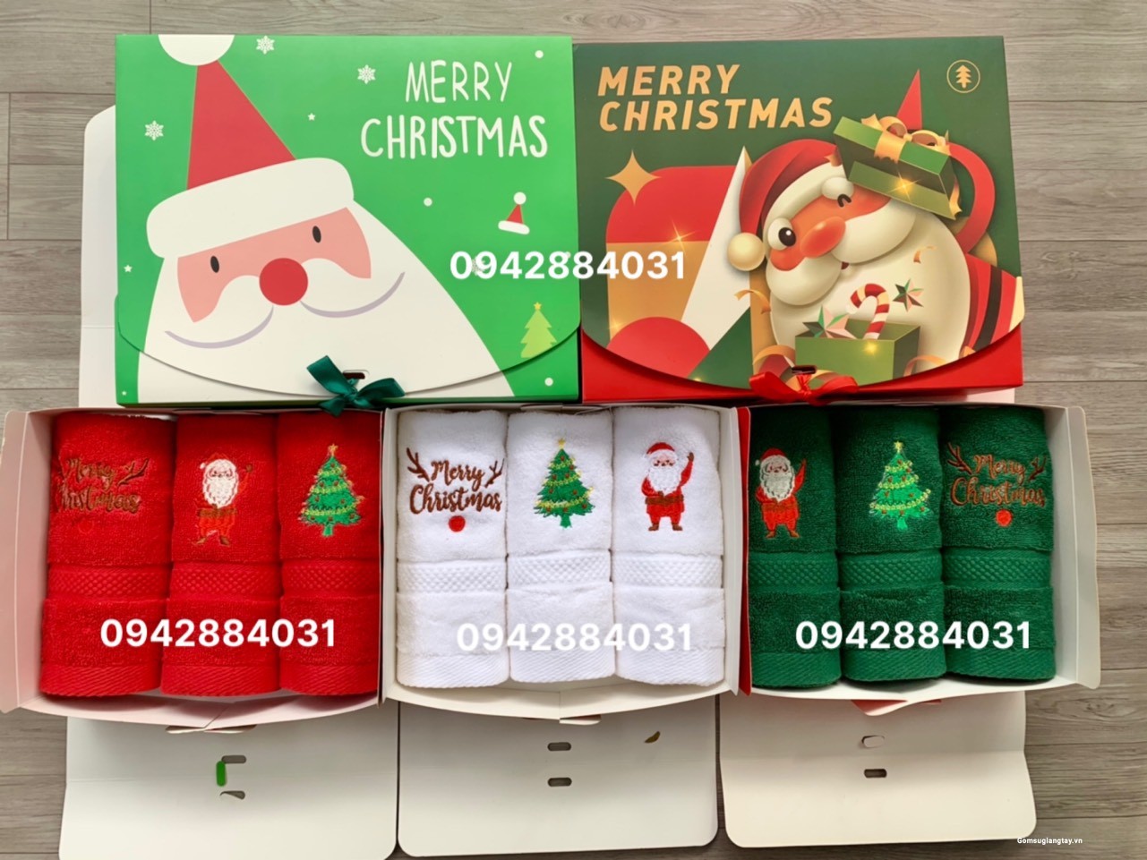 Bộ 3 khăn mặt thêu hình noel giáng sinh theo yêu cầu 